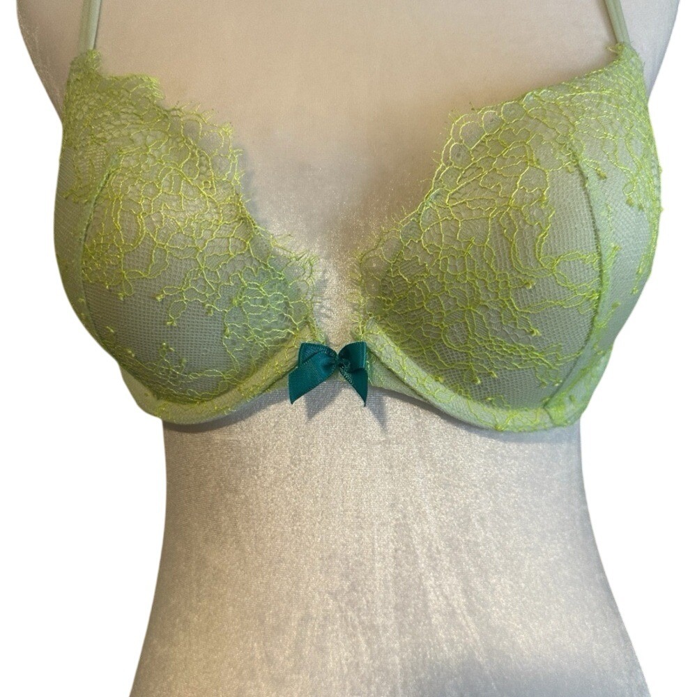 Victoria Secret‎ Very Sexy Push-Up Bra Womens 36B Green Lace Bow Lingerie